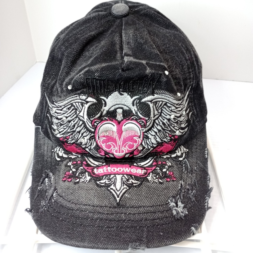 TattooWear Distressed Baseball Cap Winged Heart  Y2K Tattoo‎ Biker Hat